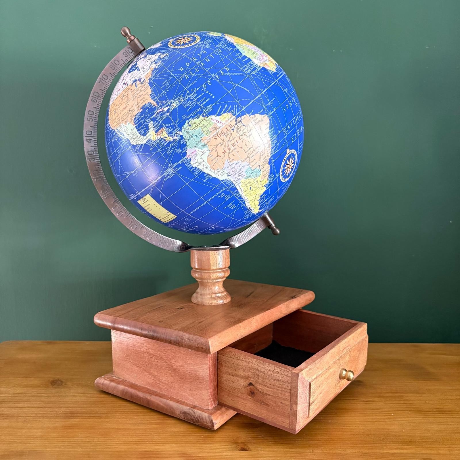 Globe with Wooden Base & Drawer