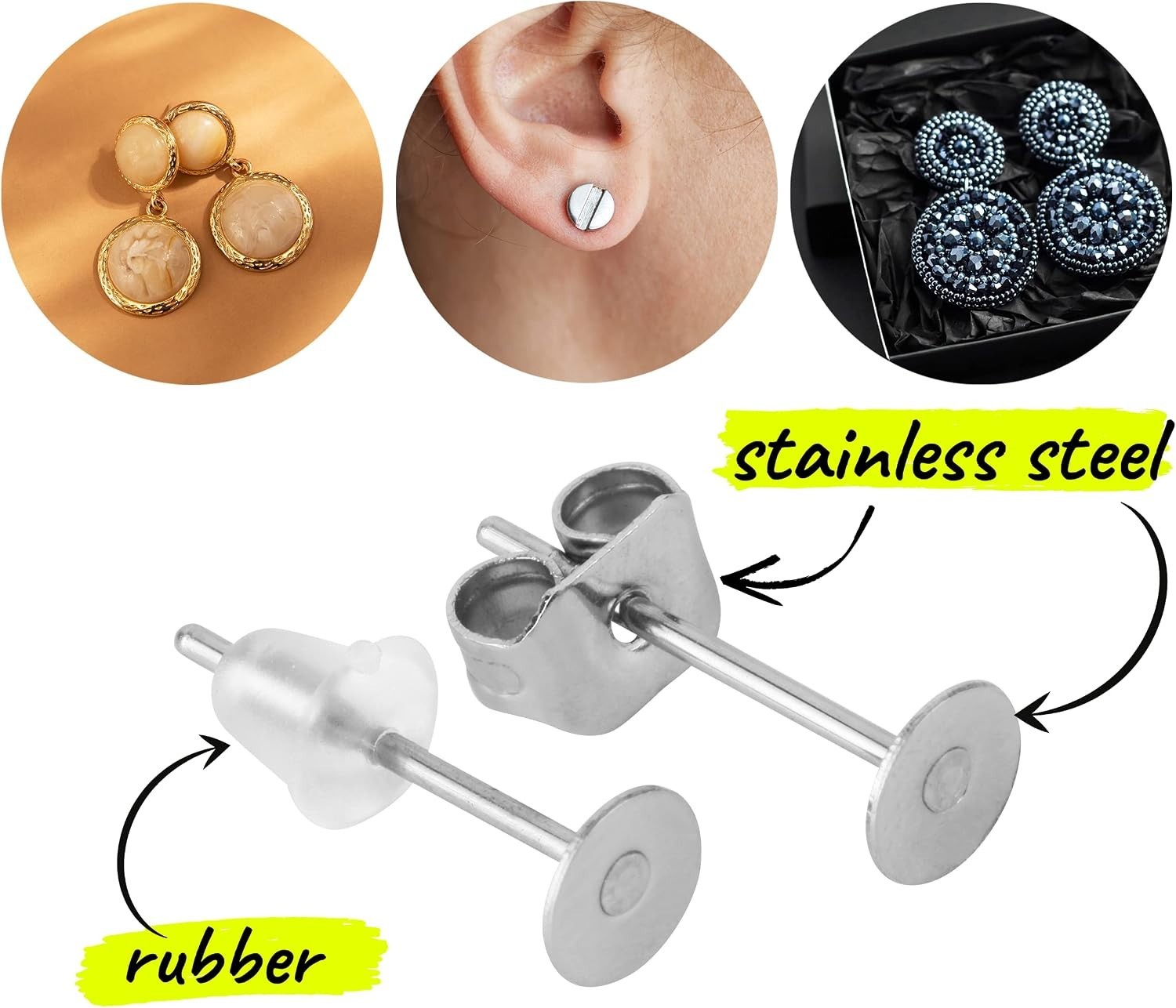 - Earring Posts, 300 pcs, Silver, Earring Studs for Jewelry Making, Earring Post