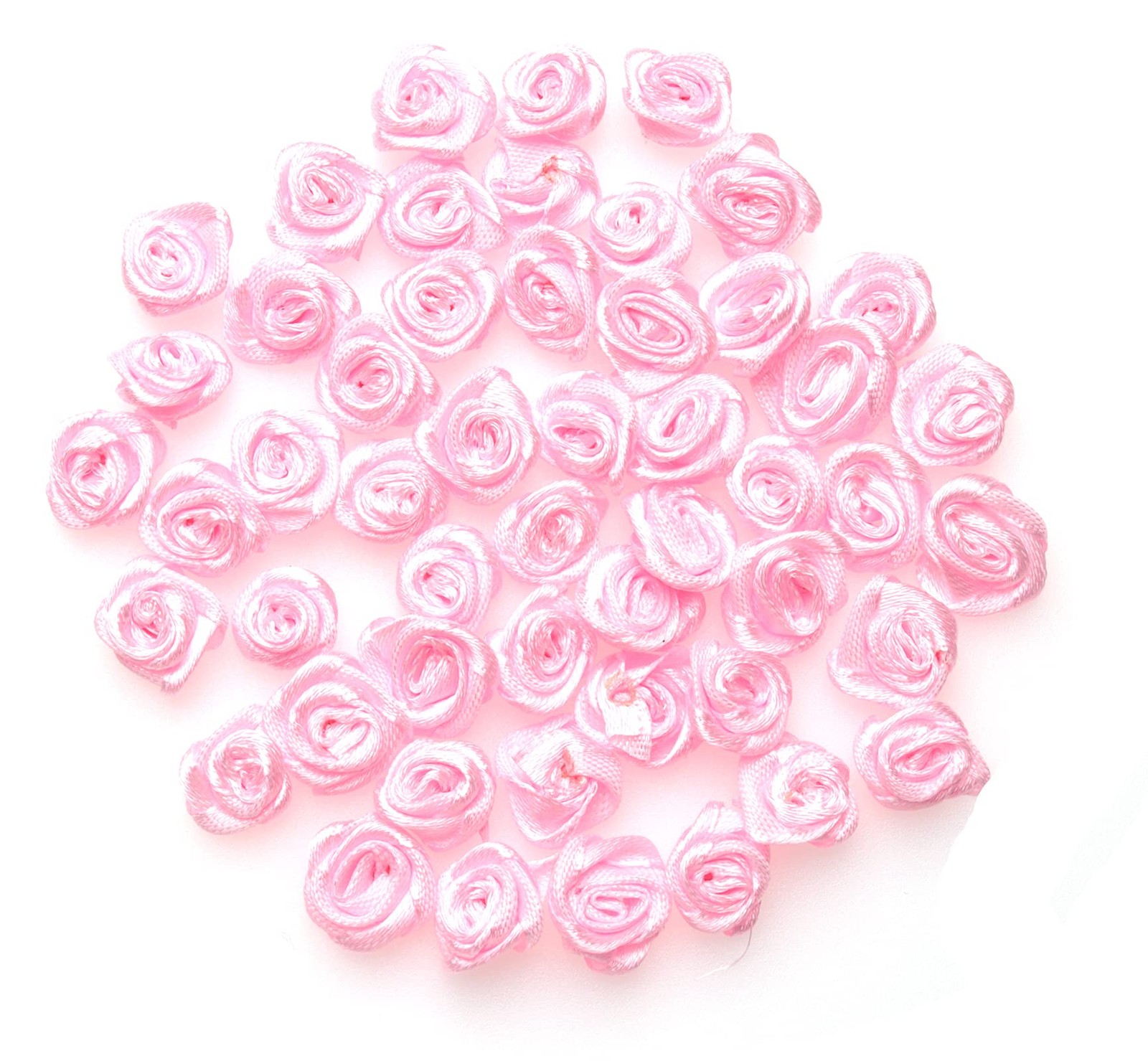 50 pcs Satin Ribbon Roses Mini Flowers Boutique Applique Sewing Embellishment...