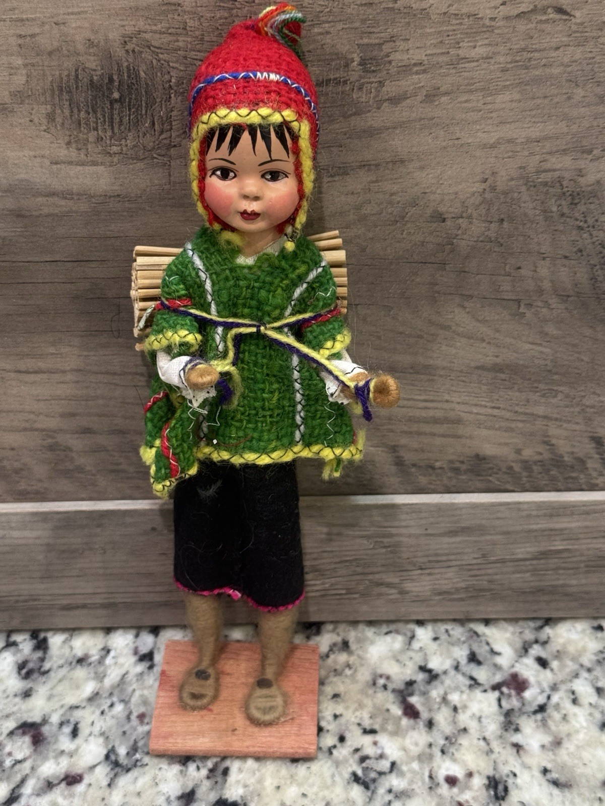 Vintage Peruvian Doll Handmade Peru Woven Cloth Hand Painted Folk Art 8"