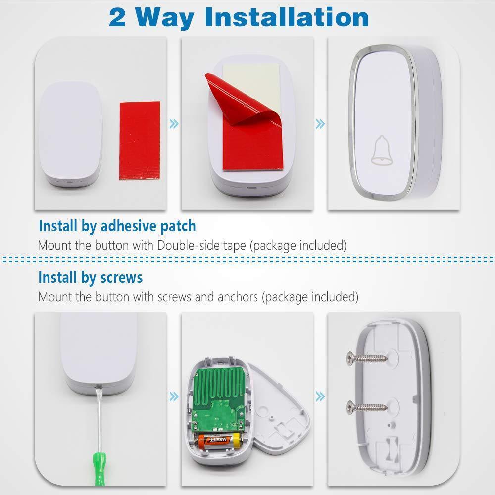 Wireless Ring Doorbell Chime Waterproof Plugin Receiver Adjustable Volume 1000FT
