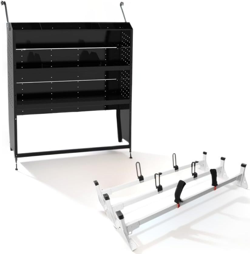 32" W Van Shelving Storage + Van Ladder Rack 3 Bar Fit for Transit Connect 2014+