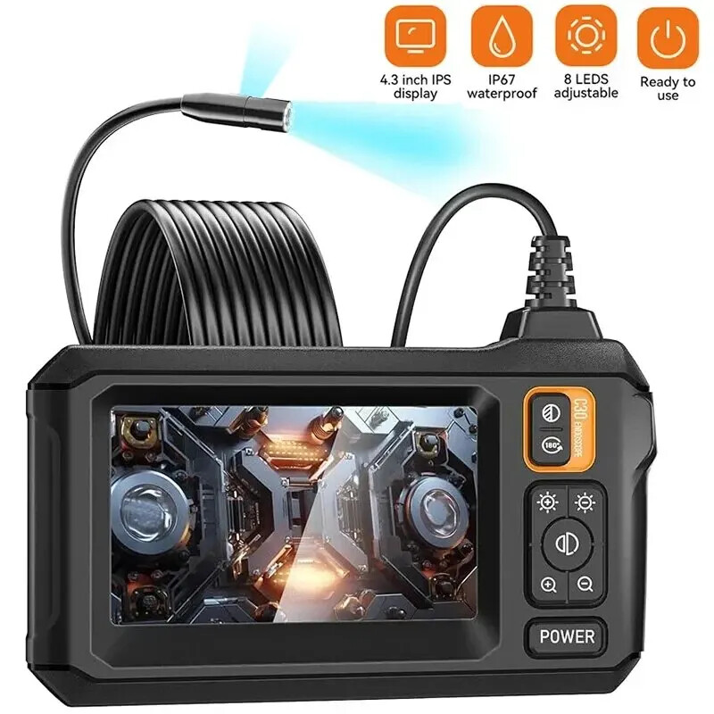 Industrial Endoscope Camera 8mm HD1080P4.3inch IPS Screen Pipe Inspection Camera