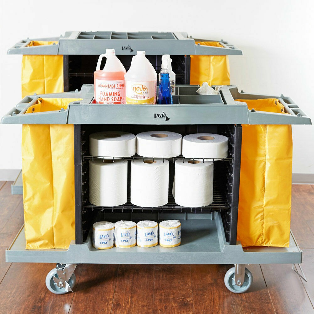 Housekeeping 3 Shelf Cleaning Mop Linen Utility Cart Hotel Janitor Commercial