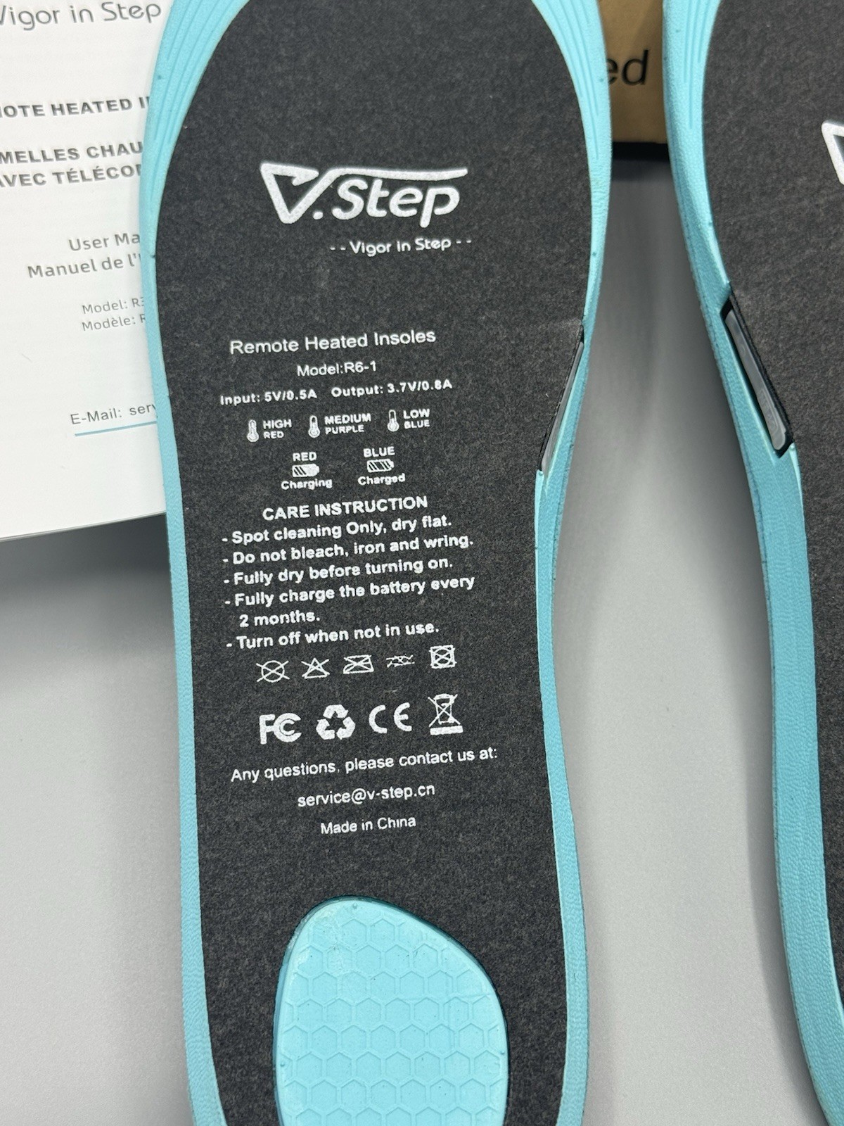 V.Step Heated Chargeable Insoles With Remote Model R6-1 Size Large