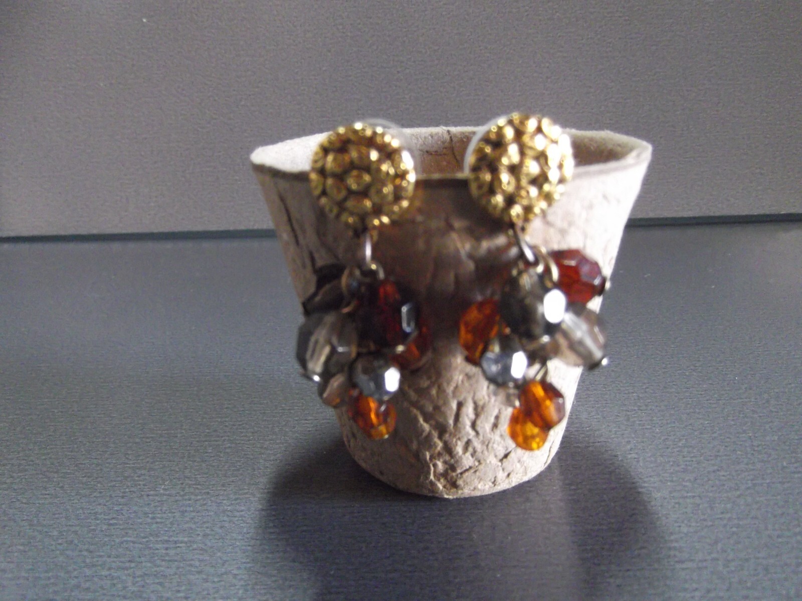1 Pair Old  1"in Acrylic Brown and Clear Colors Stud