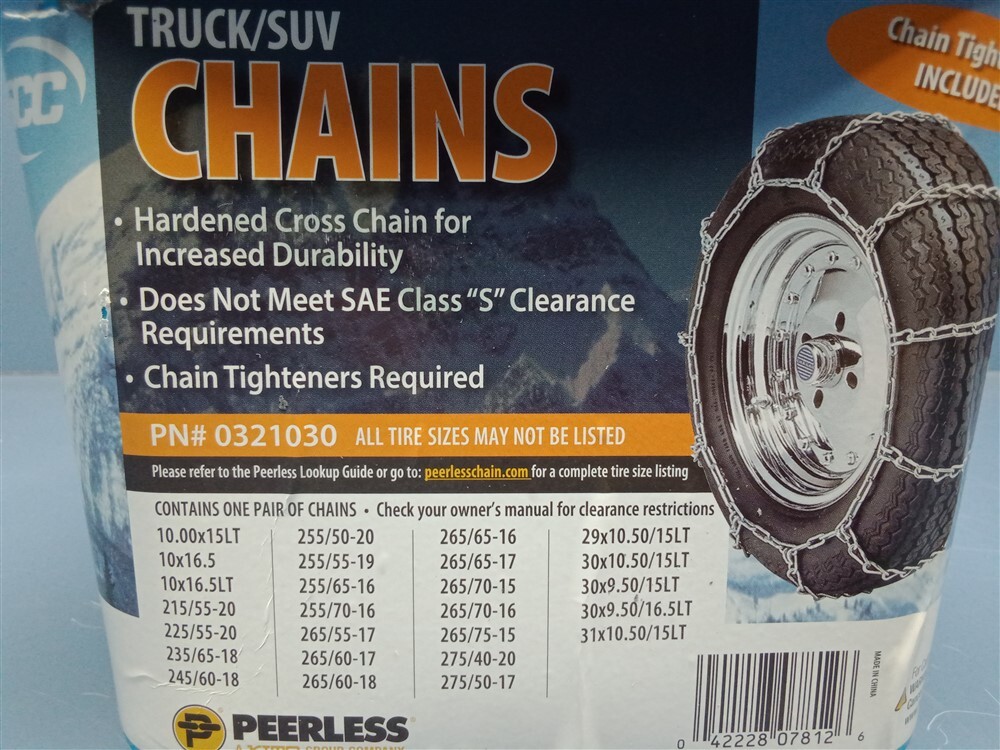 Peerless Truck/SUV Tire Snow Chains #0321030 with Tighteners NEW