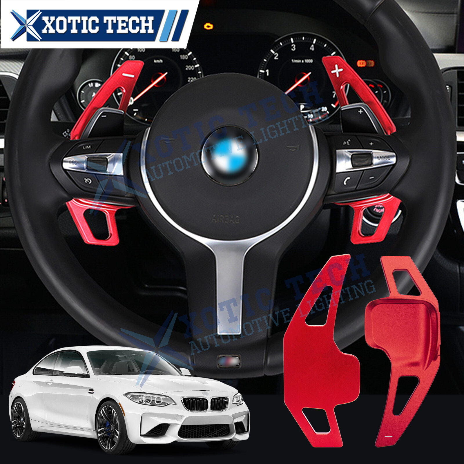 Red Alloy Steering Wheel Paddle Shifter Extension Cover For BMW F22 F30 F31 F32