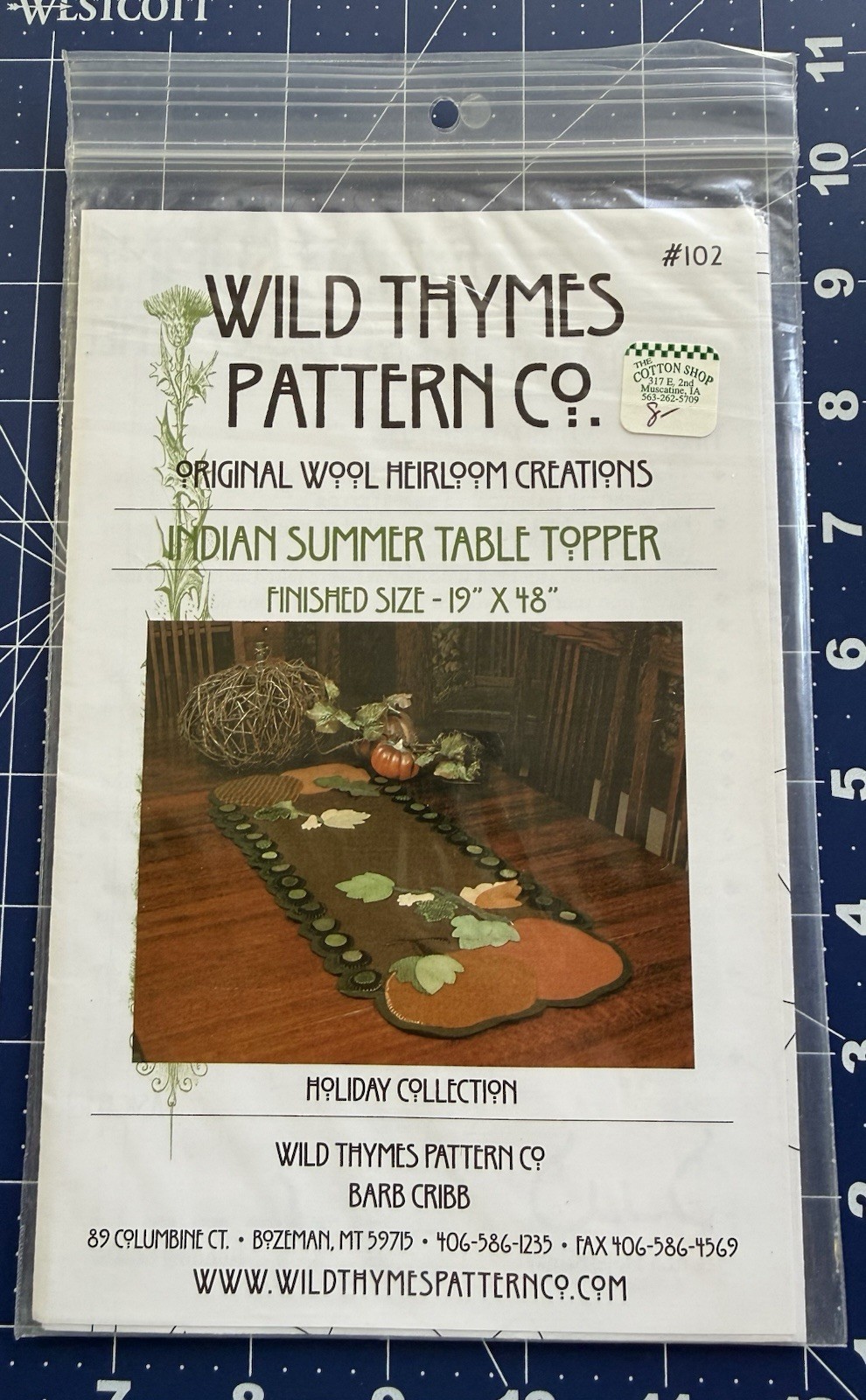 Wild Thymes Pattern Co. Wool Appliqué 19”x48” Indian Summer Table Topper UC