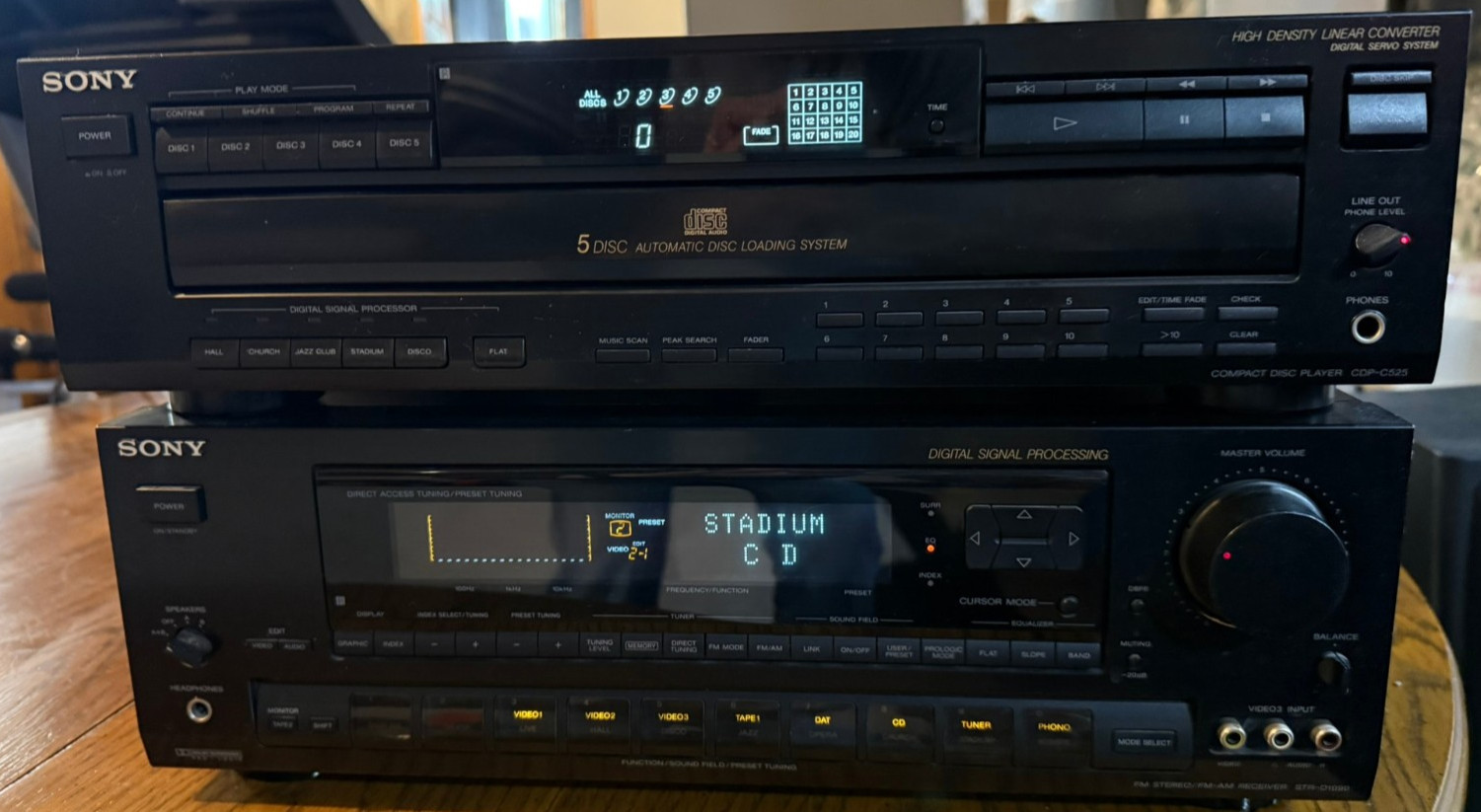 Sony STR-DT1090 Stereo Receiver CDP-C525 5 Disc CD Changer Bundle Tested Remote