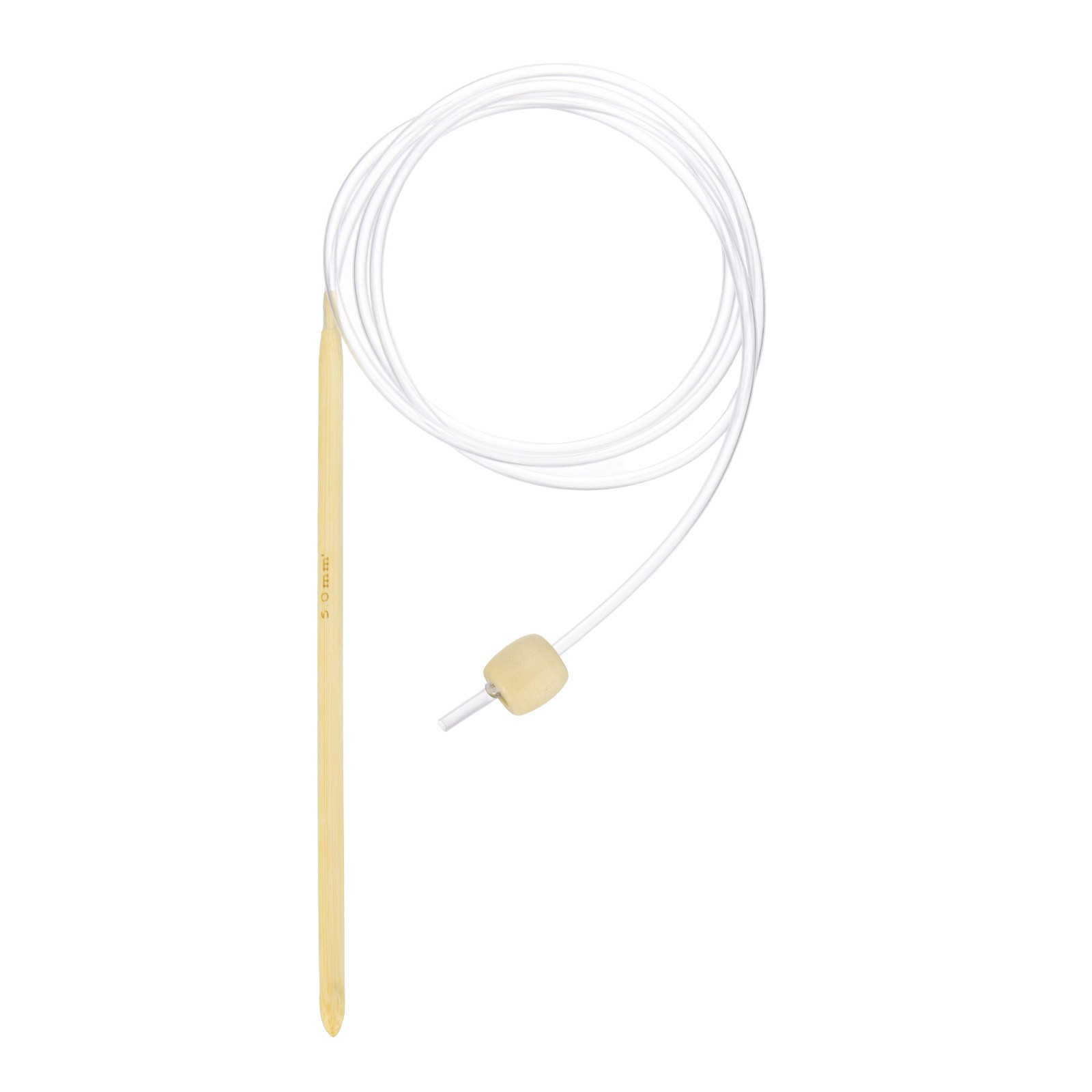 Bamboo Tunisian Circular Crochet Hook 5mm (US H/8) with Cable and Bead End
