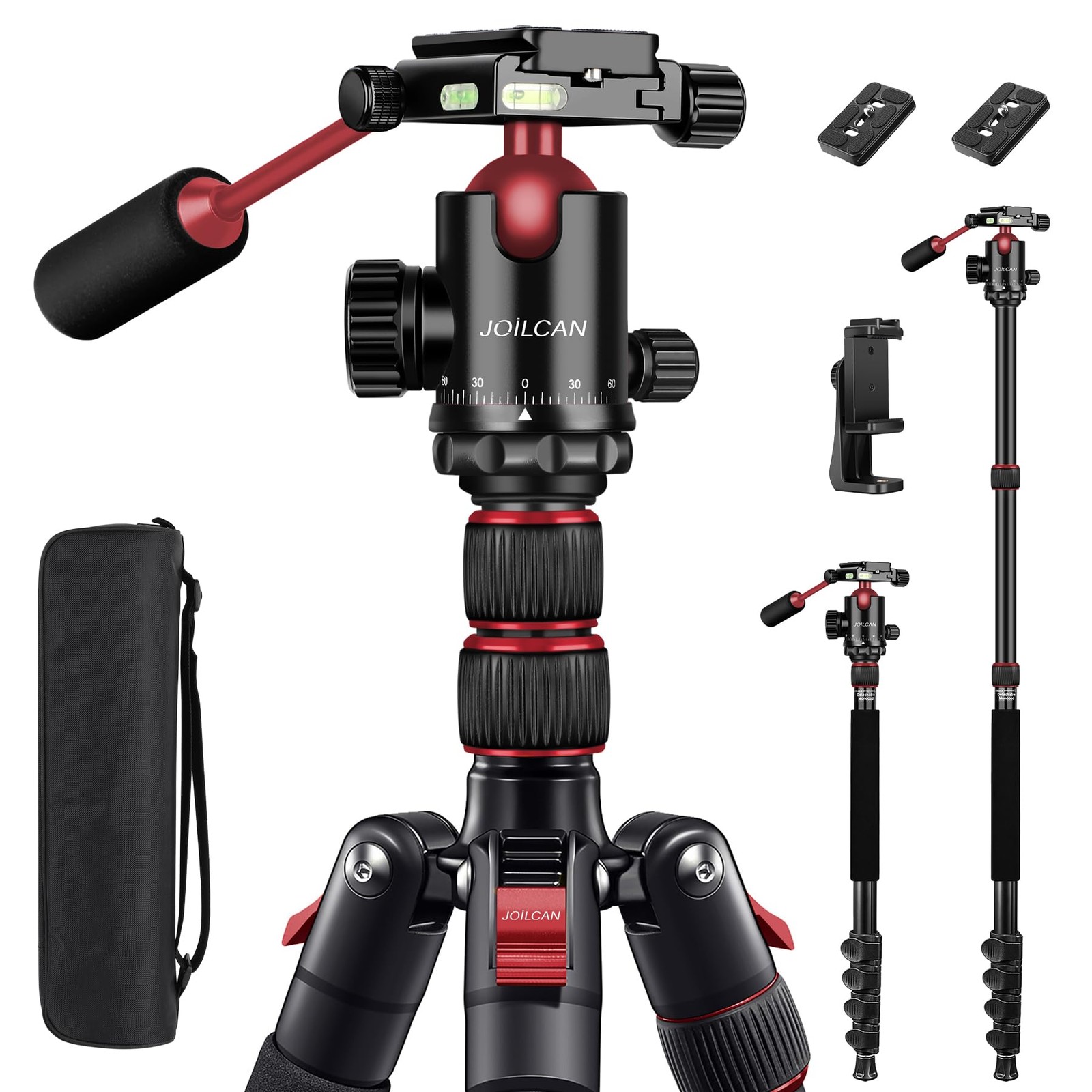 JOILCAN Camera Tripod, 83" Aluminum Tripods & Monopods with Metal Handle, Hea...