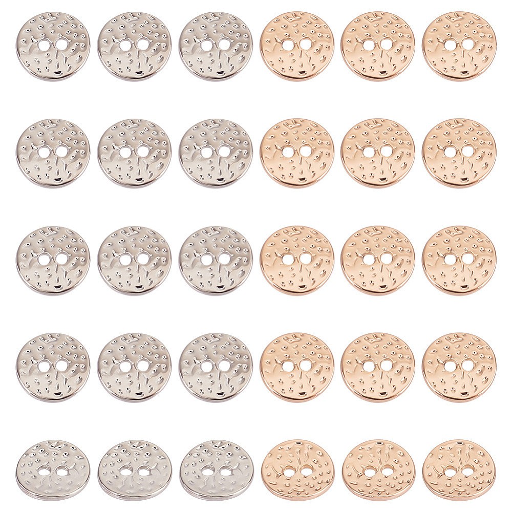 60pcs Alloy Buttons Flat Round 2-Hole & Light 10.5x1.5mm