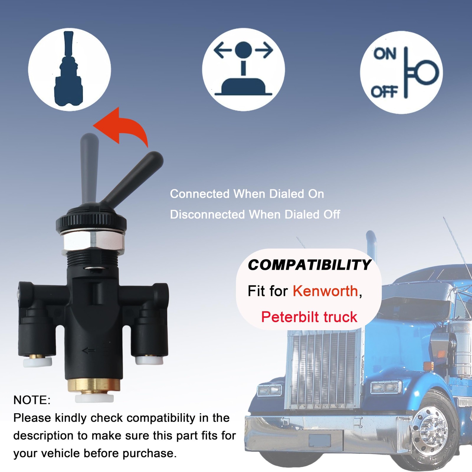818-0007-000 Air Window Toggle Valve Switch 1/4 Compatible with Peterbilt 379