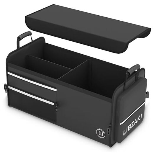 LIBZAKI Car Trunk Storage Organizer, Multi Compartment Standard Black