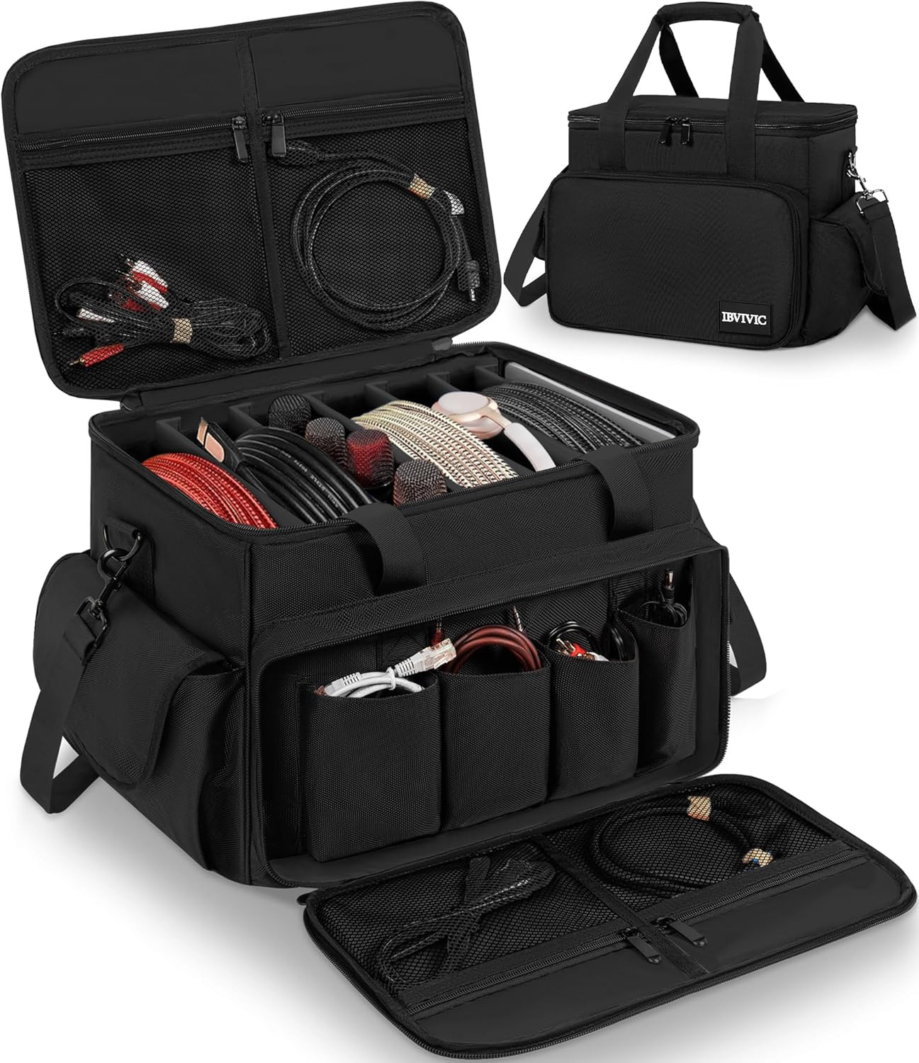 DJ Cable File Bag with 6 Detachable Dividers High Capacity Gig Cable Bag for Cor