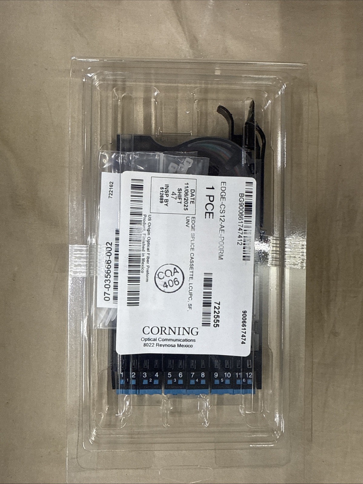 Corning EDGE-CS12-AE 12 Fiber LC Duplex Field-Term Cassette Single-mode (OS2)