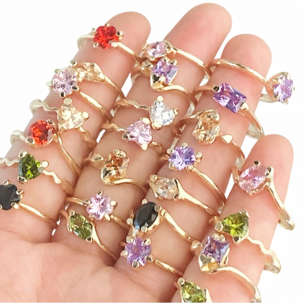 Wholesale 30 Gold Color Zircon Ring Wedding Charm Birthstone women gift jewelry