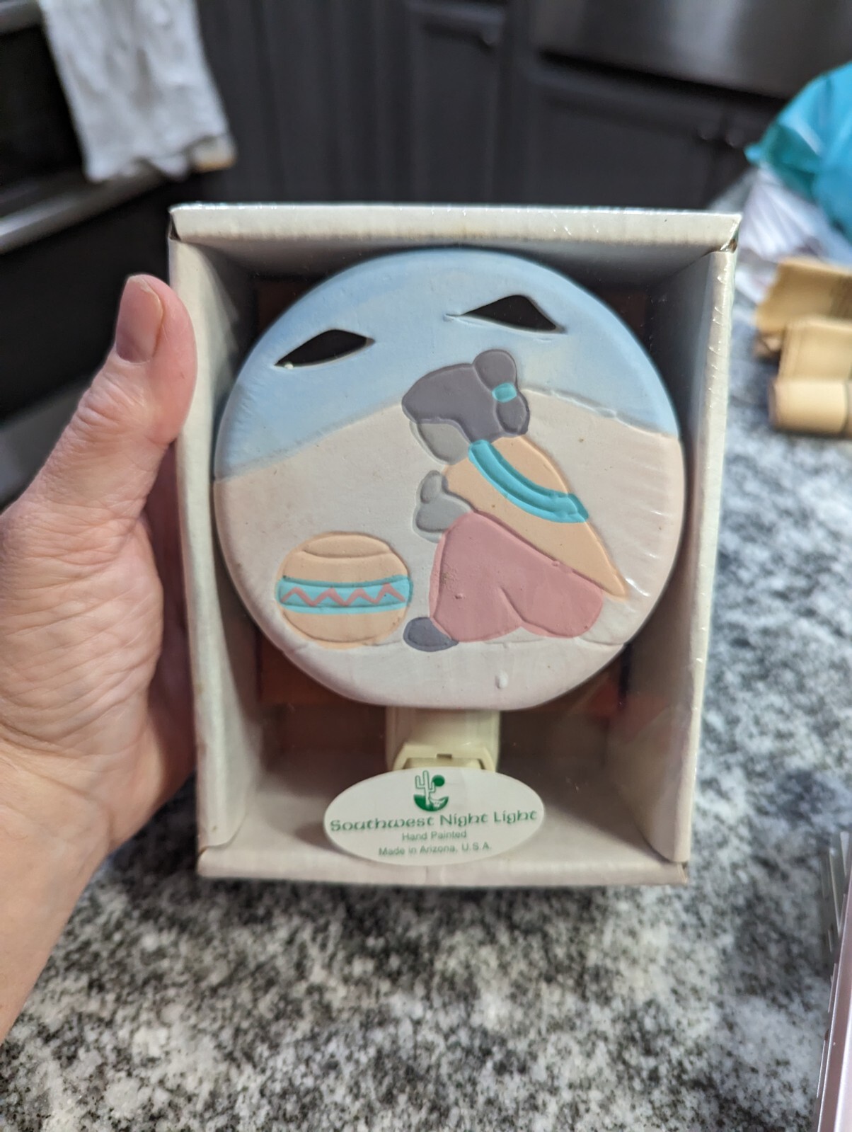 Southwest Native Design Hand-painted Pottery Night Light NEW