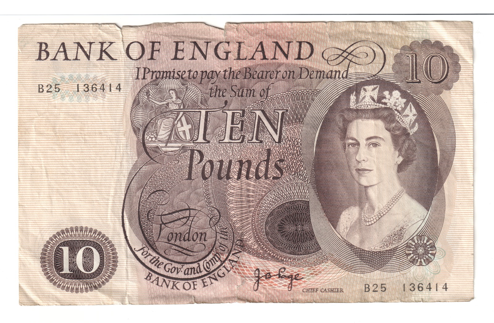 Bank of England £10 Lion & QEII Page B25 136414