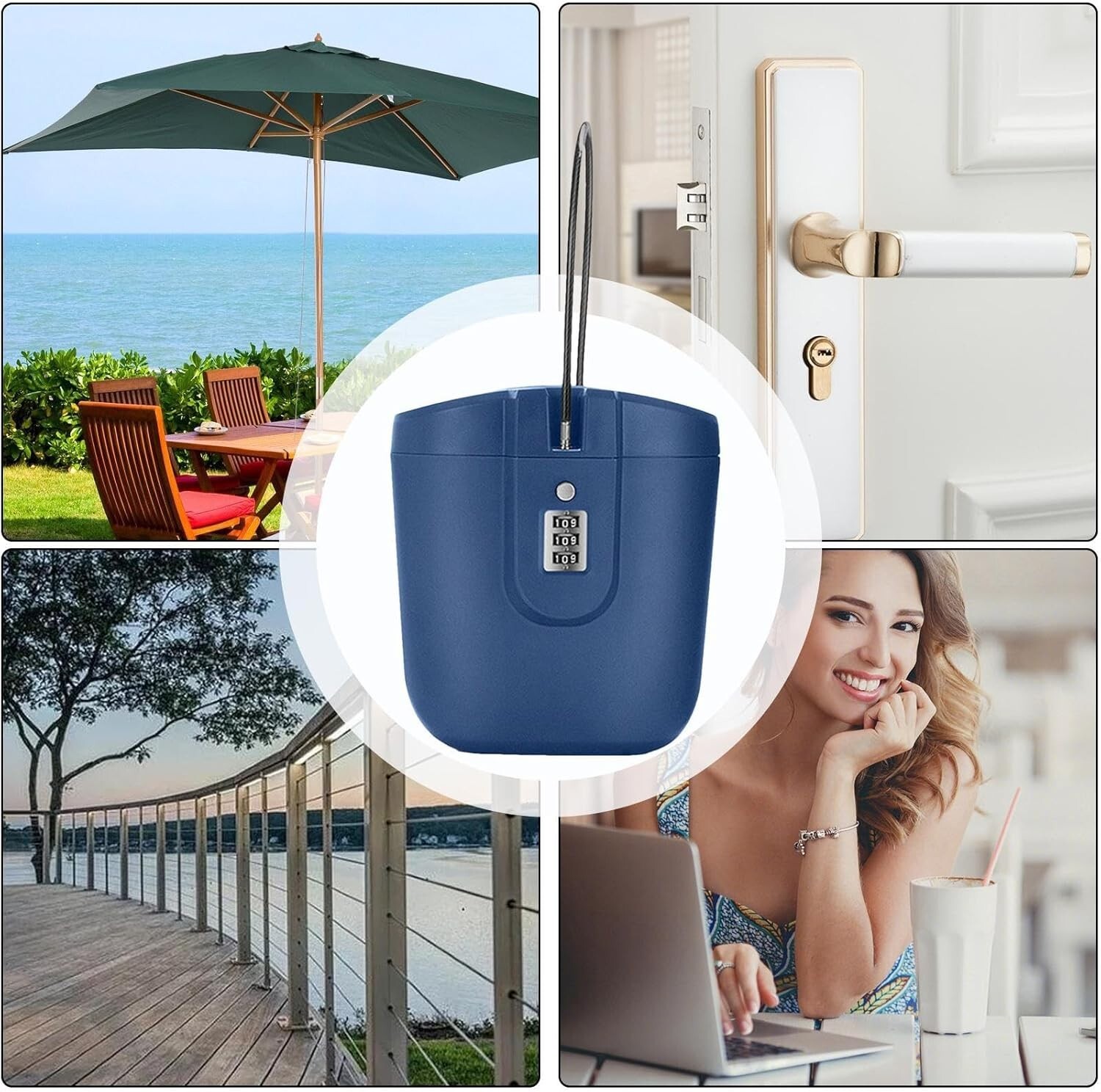 Lock Box Portable Travel Beach Security Lock Box 3 digit Combination Lock-Blue.