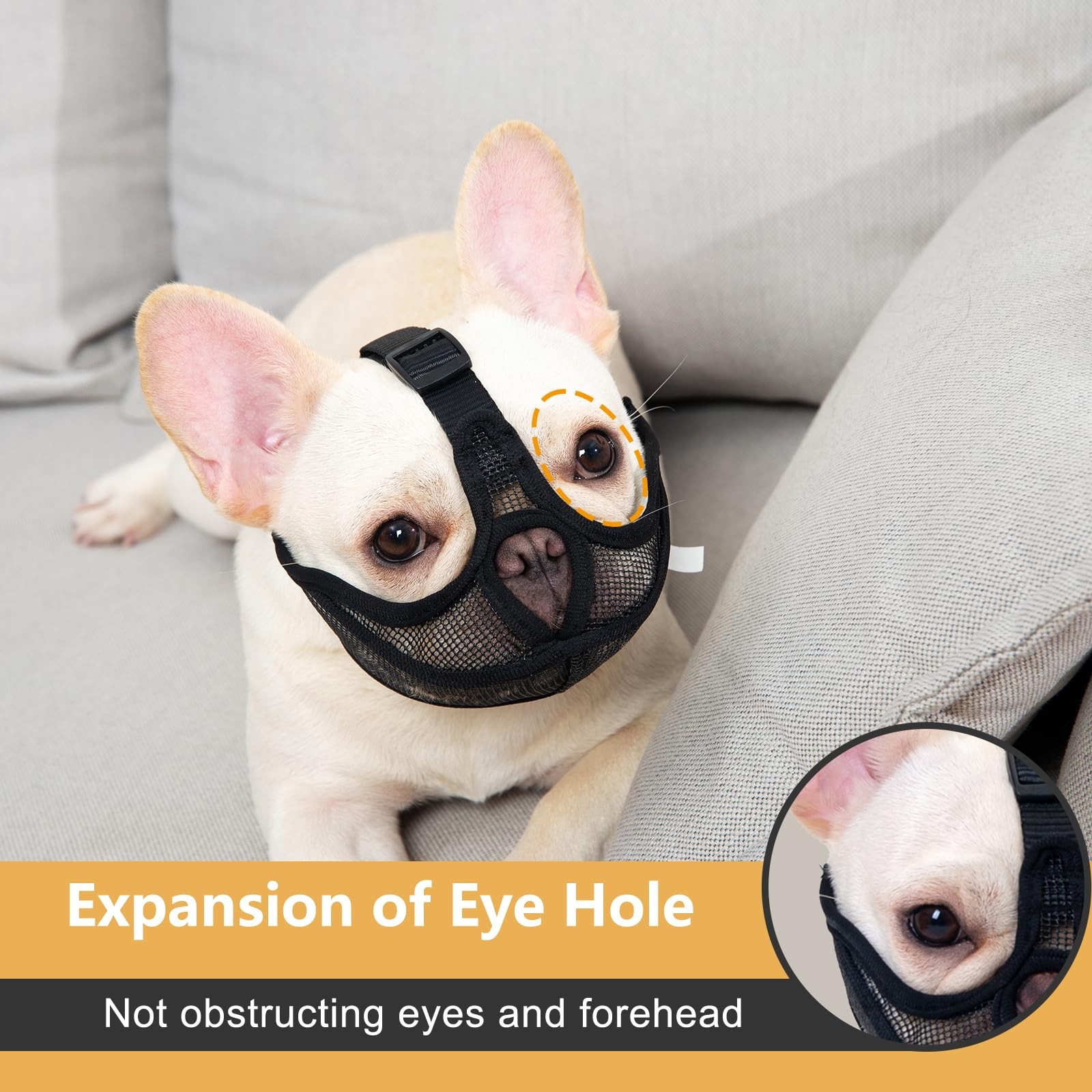 Short Snout Dog Muzzle, Won’t Cover Forehead Bulldog Muzzle Adjustable Breath...
