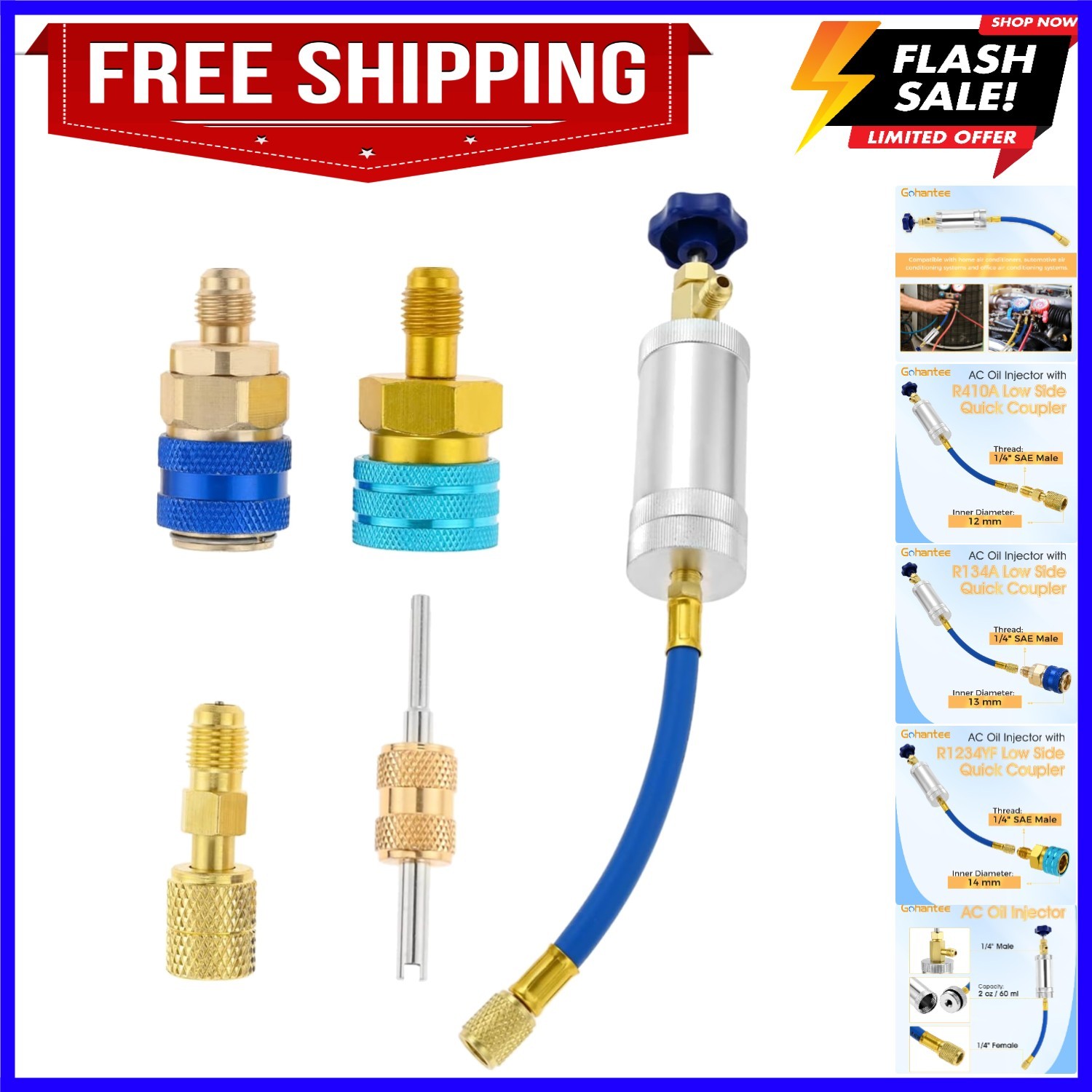 AC Oil Injector Kit for R1234YF R134A R410A Refrigerant System, Oil Filling S...