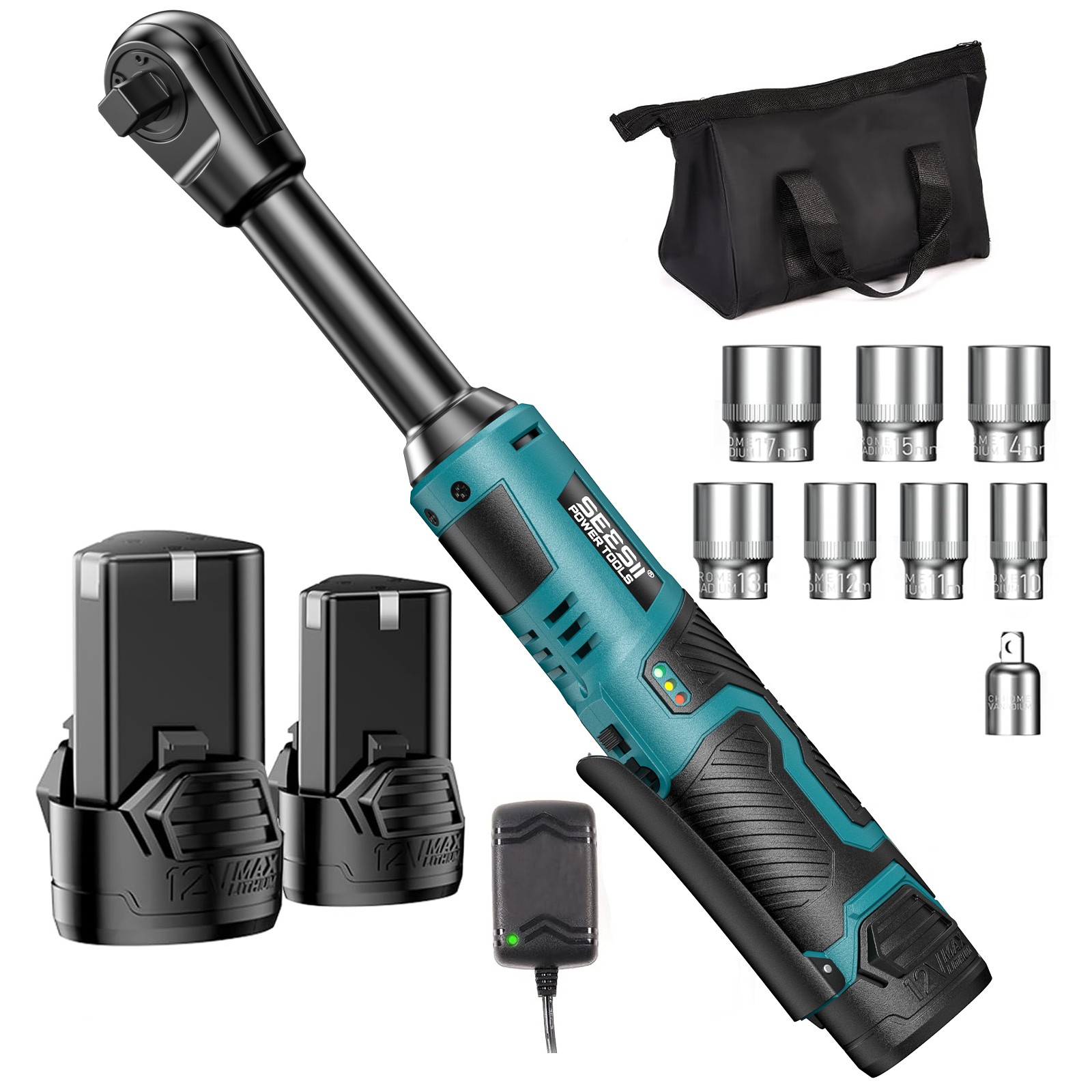 Seesii 3/8" Long Neck Ratchet Wrench 40Ft-lbs 6" Extended Cordless Ratchet 400RP