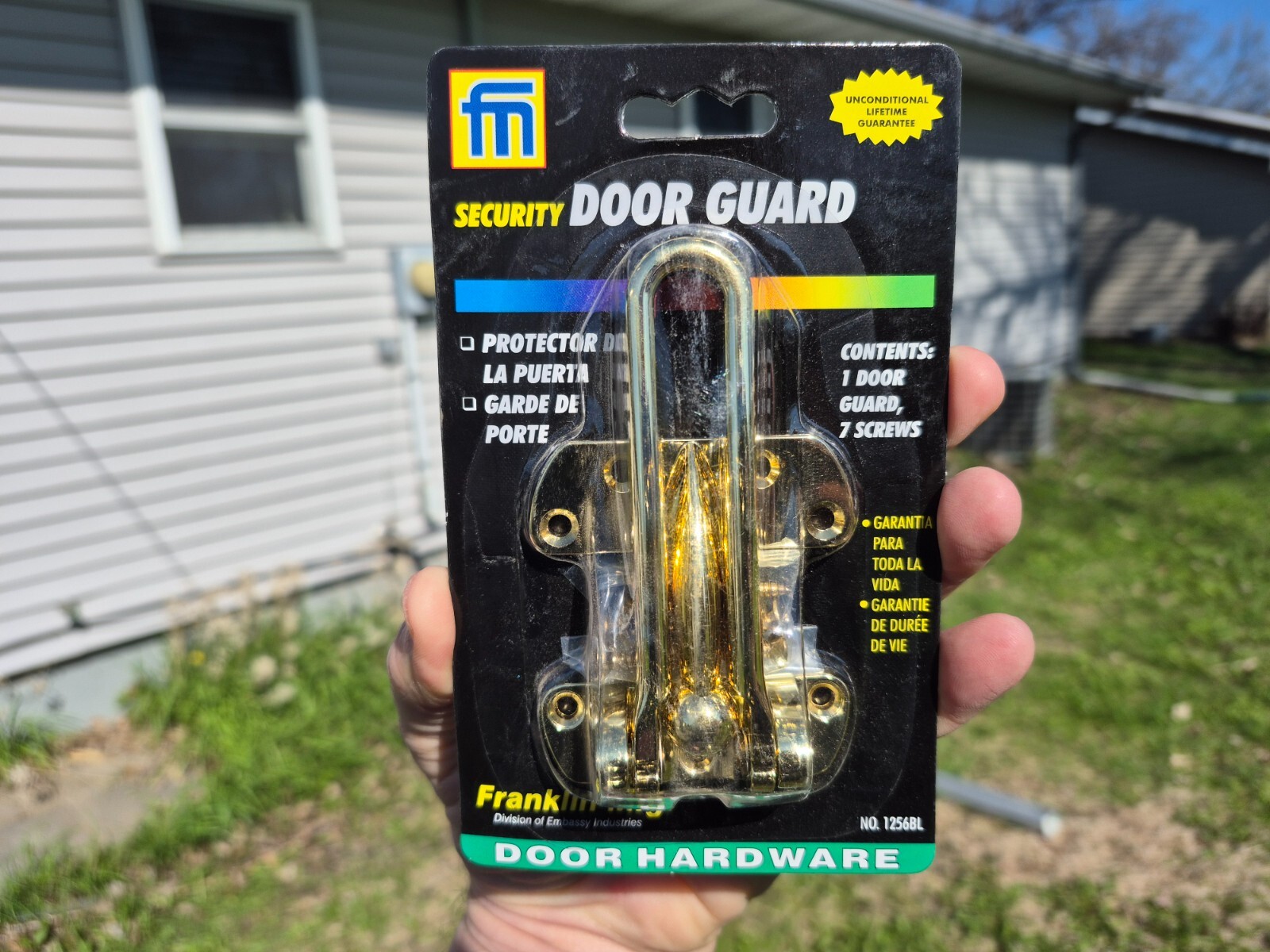 New in Package Franklin MFG Brass Security Door Guard #1256BL Home Safety