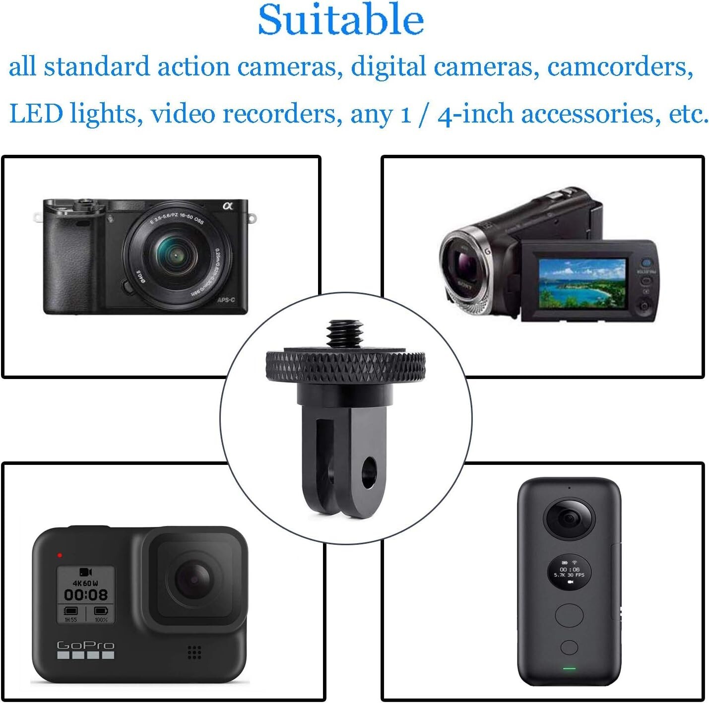 Camera Tripod Mount for Gopro Adapter, 2Pcs 1/4-20 Screw Conversion Adapter For