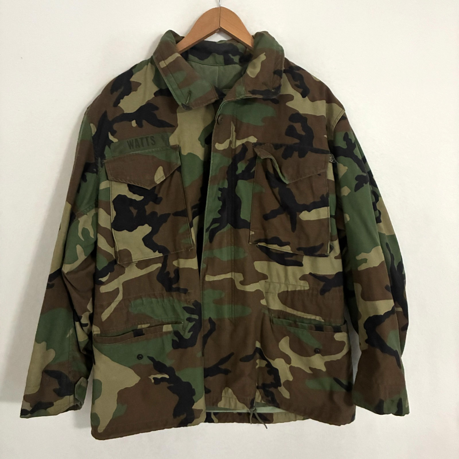 Vtg 90s US Army Woodland Camo Cold Weather Field Coat Mens M Military Jacket