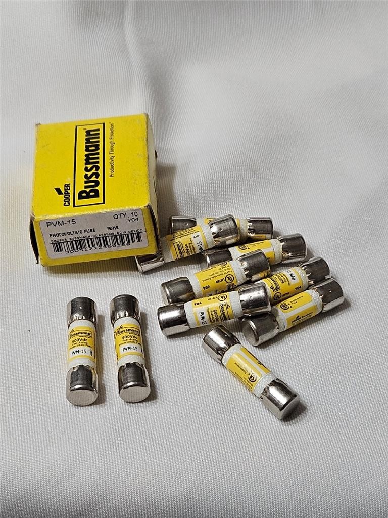 QTY 10 Bussmann Series PVM Photovoltaic Fuse, Midget Fuse, 600 VDC, PVM-15