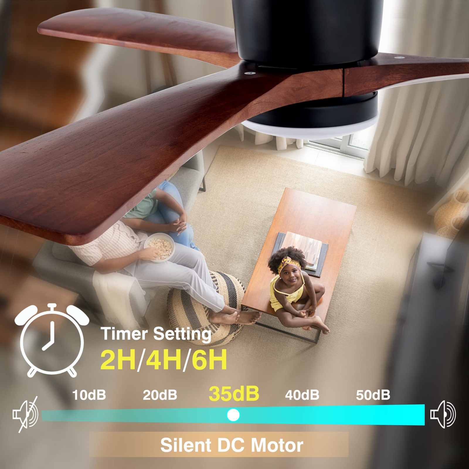 52" Flush Mount Ceiling Fan with Lights Remote Control, 3 Blades Wood Ceiling...
