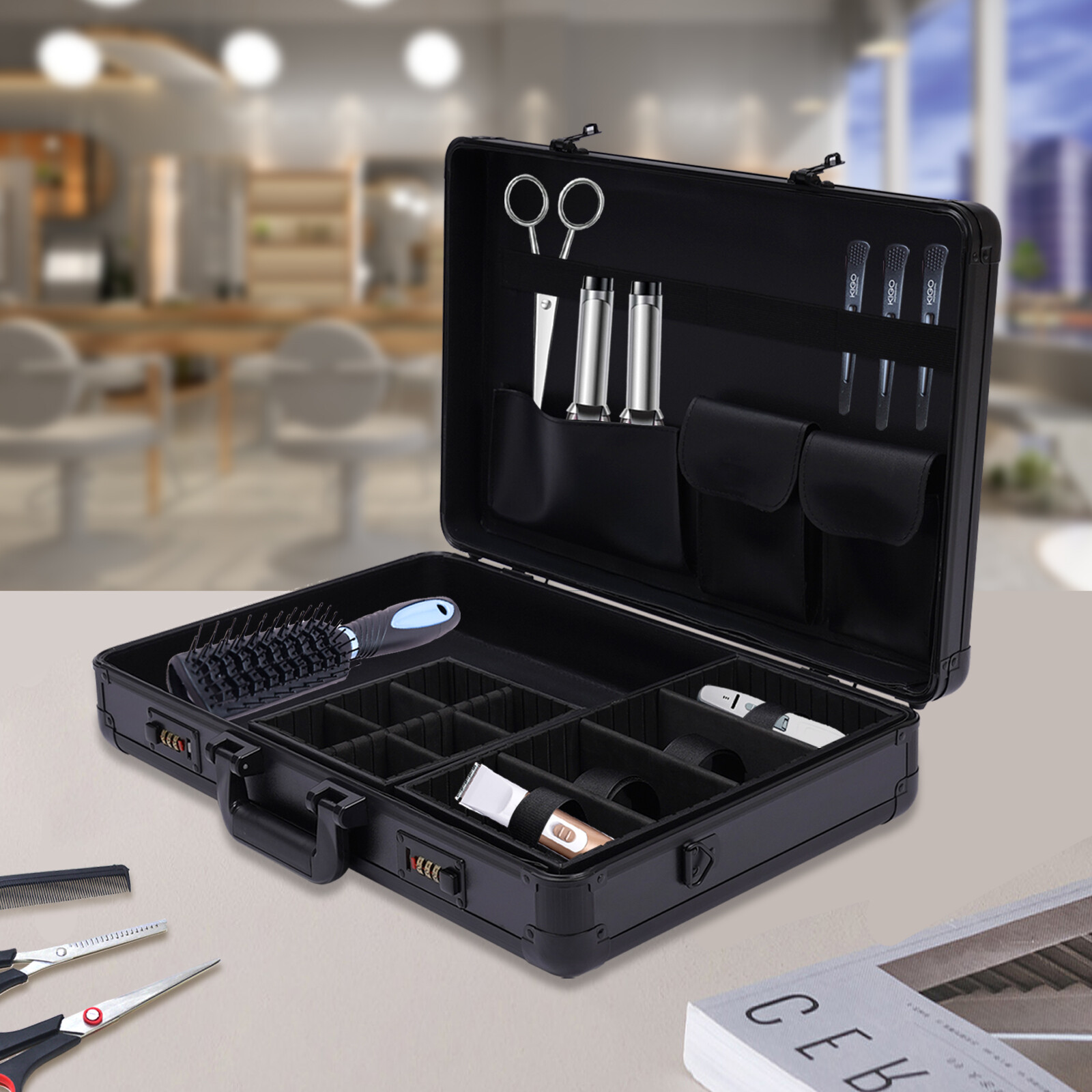 Professional Black Barber Suitcase with Digital Lock & Ample Storage