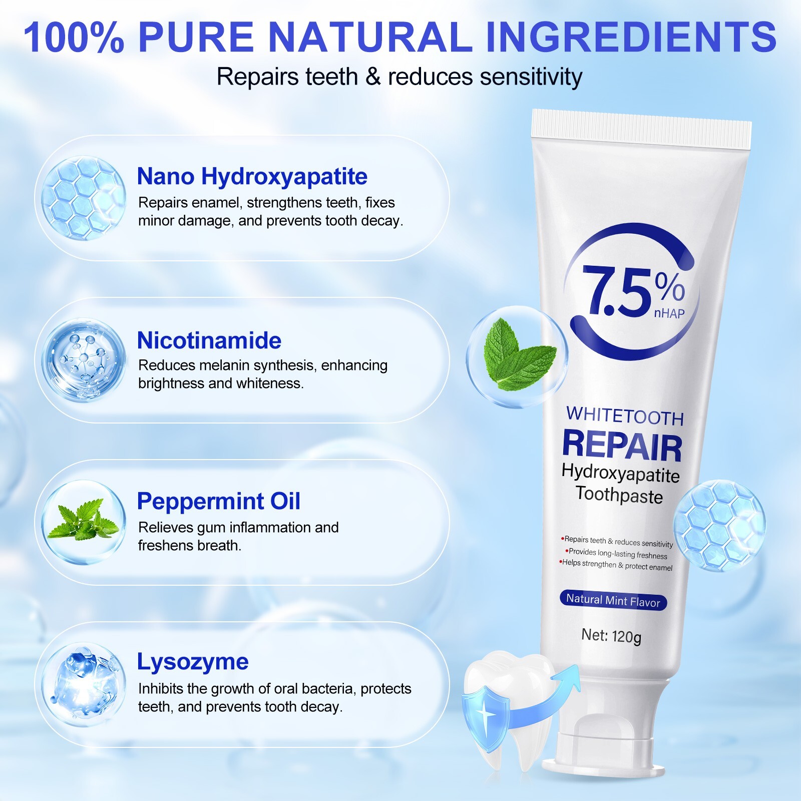 2x 7.5% Hydroxyapatite Toothpaste Remove Yellow Tooth Stains For Sensitive Teeth