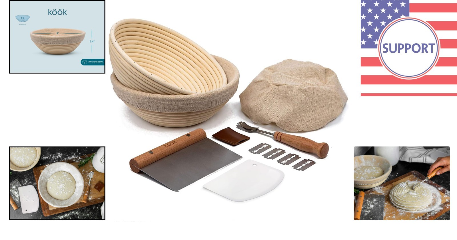 Authentic Sourdough Proofing Set with Rattan Baskets & Scoring Lame - 11 Pieces