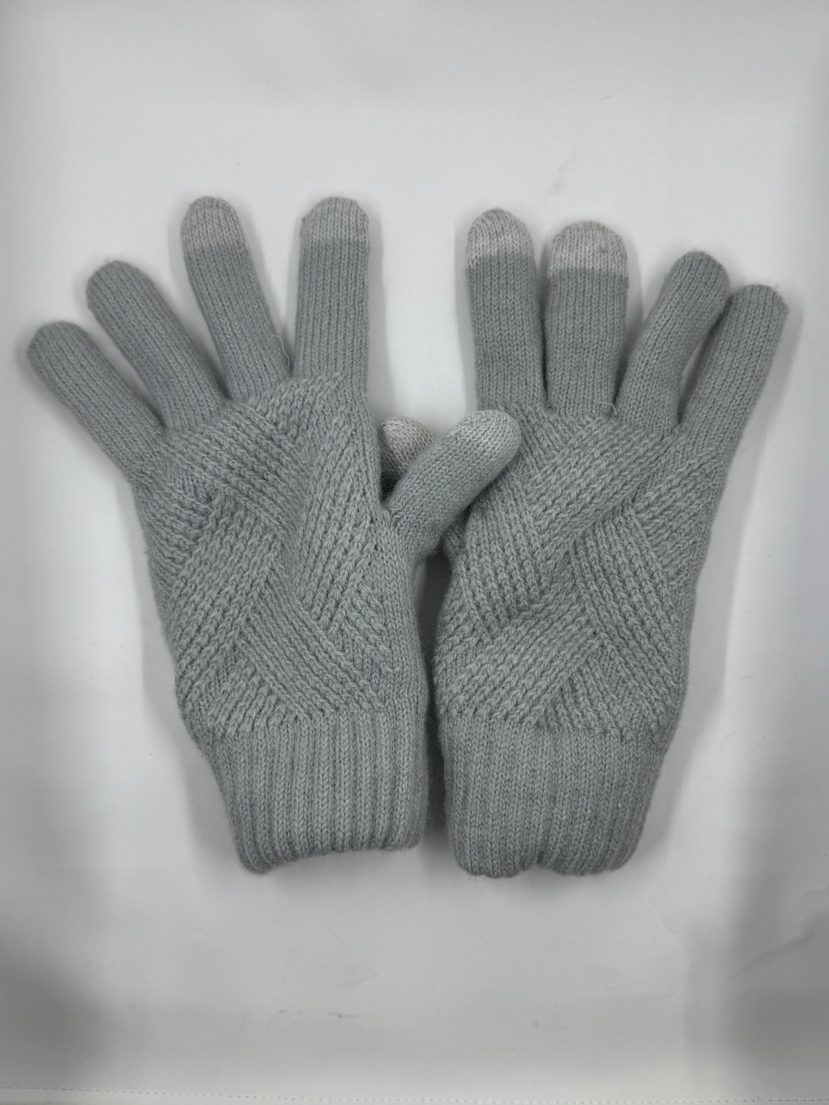 Sonoma Womens Gloves Light Gray Knit Touch Screen Tips Textured Outer Pattern