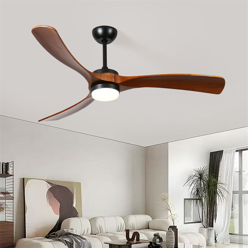 60in Modern LED Ceiling Fan 3 Solid Wood Blades w/Light & Remote for In/Ourdoor