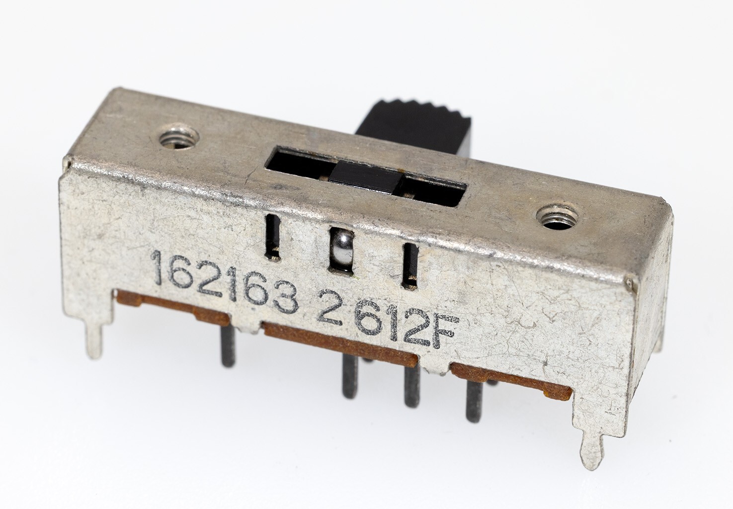 162163 2612F, 3-Position DP3T PCB/Panel Mount Right Angle Slide Switch Black