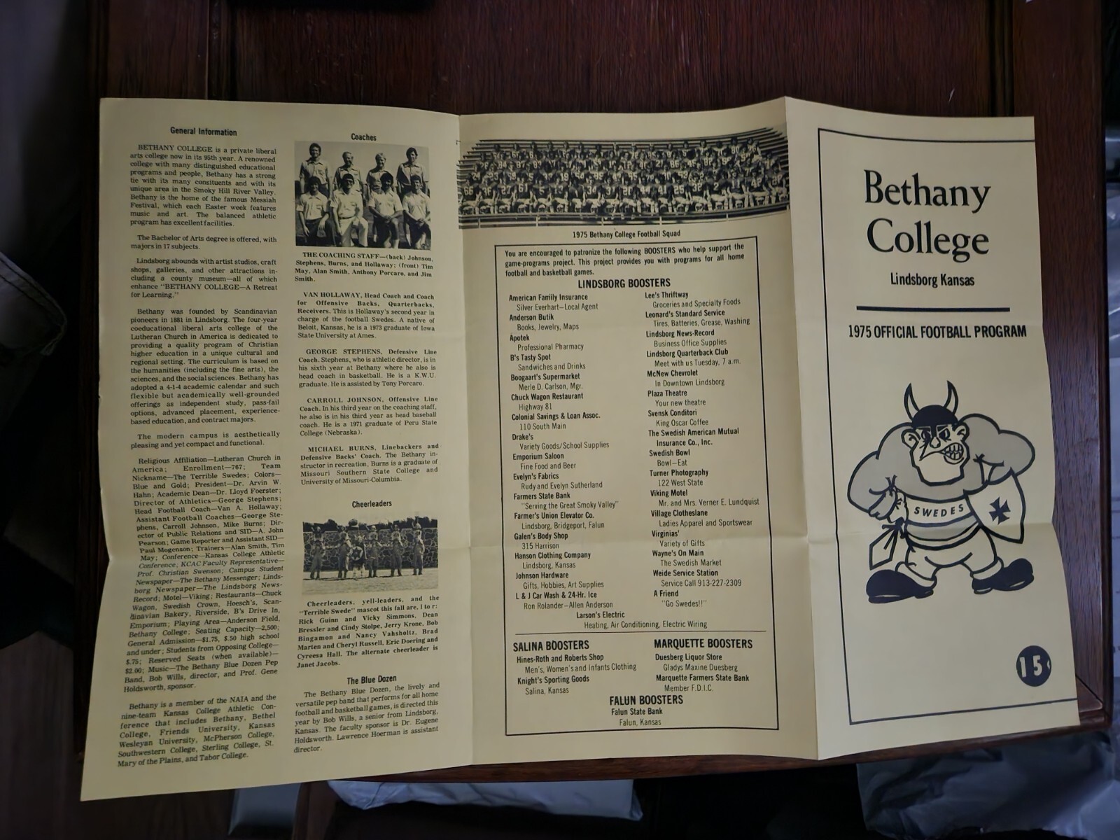 1975 BETHANY COLLEGE vs BETHEL COLLEGE Football Program September 20
