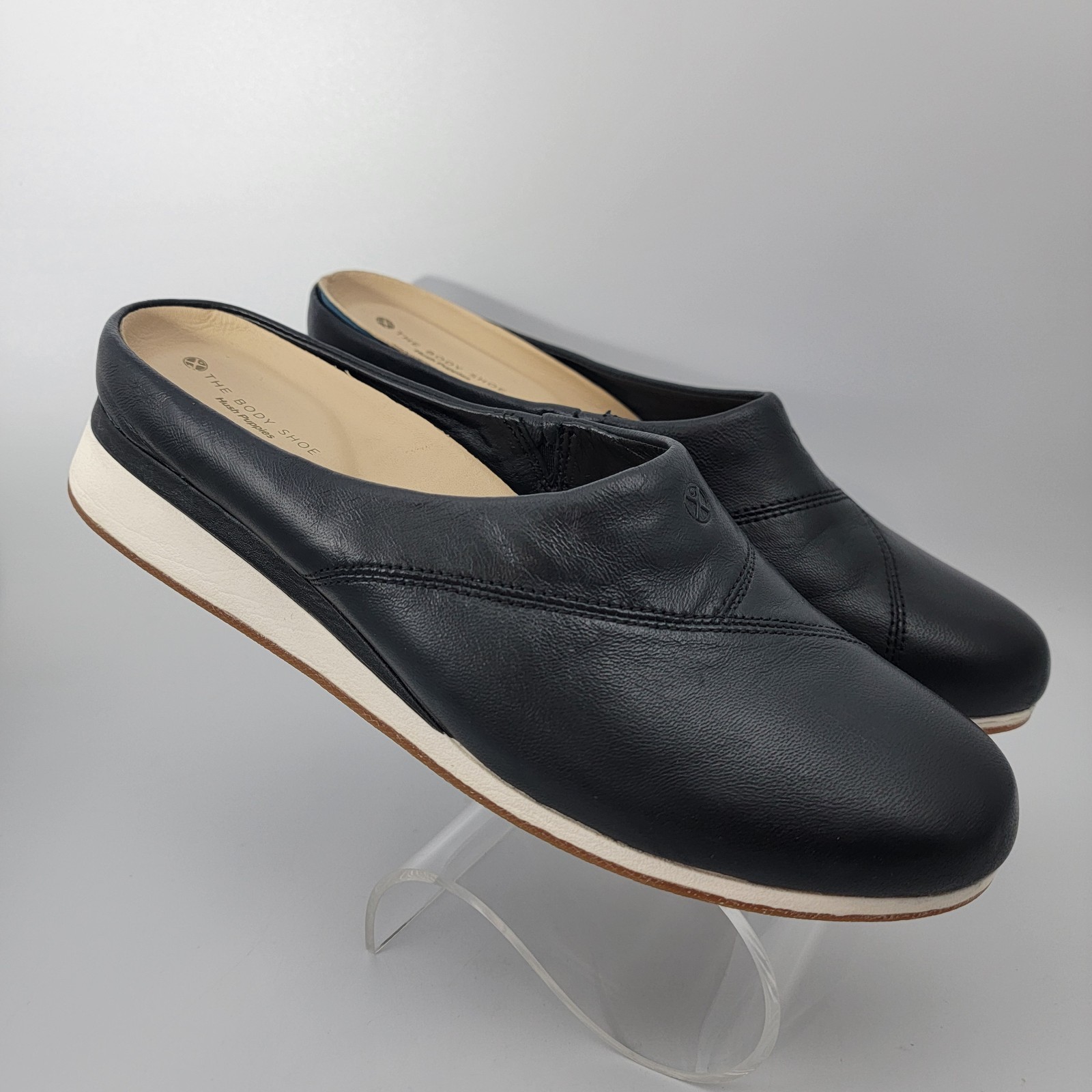 Hush Puppies The Body Shoe Evaro Black Premium Leather Comfort Mule 9.5 Wide