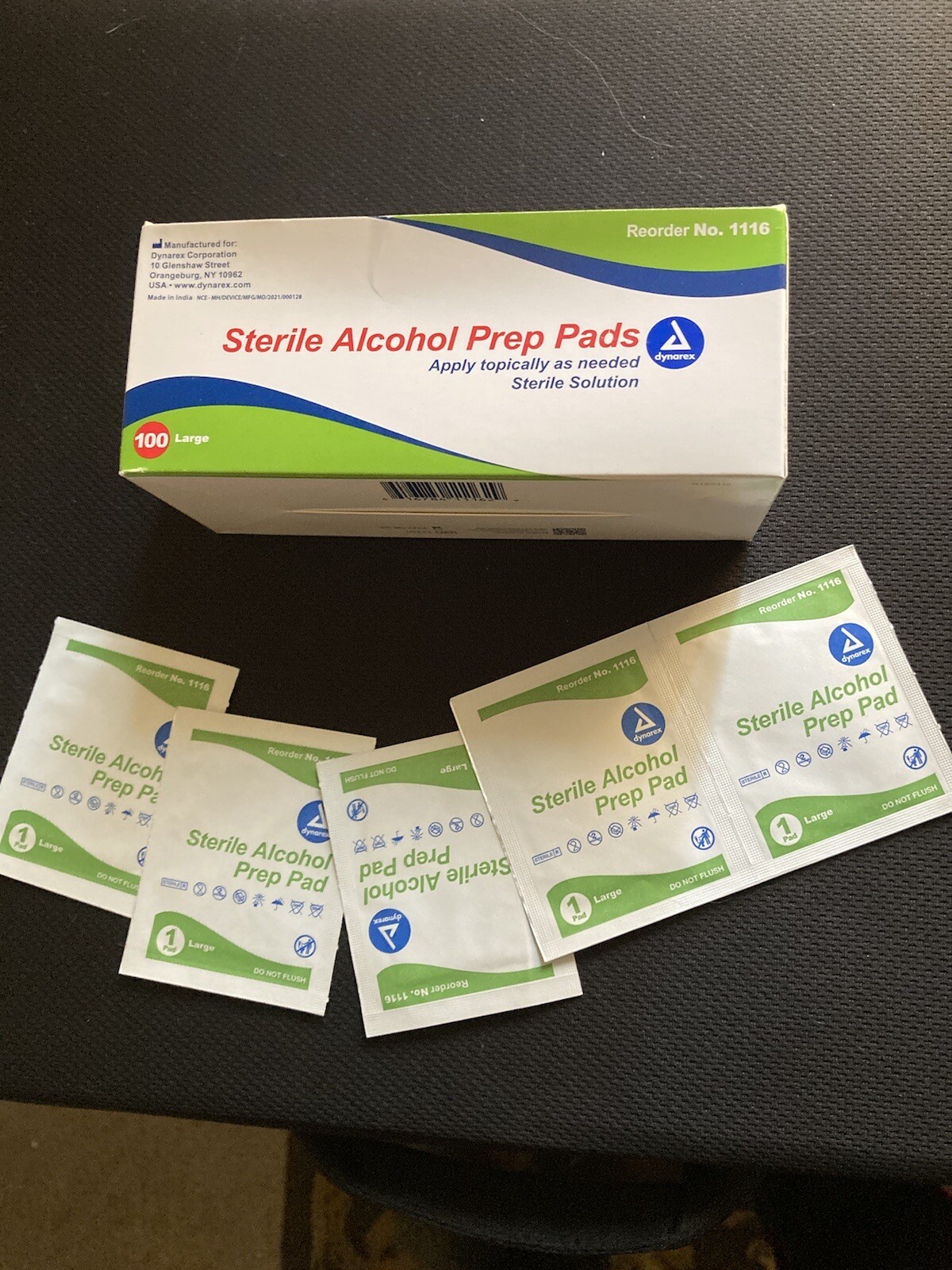 Dynarex Sterile Large Alcohol Prep Pads NIB 100 Large Free Shipping Best Prices!