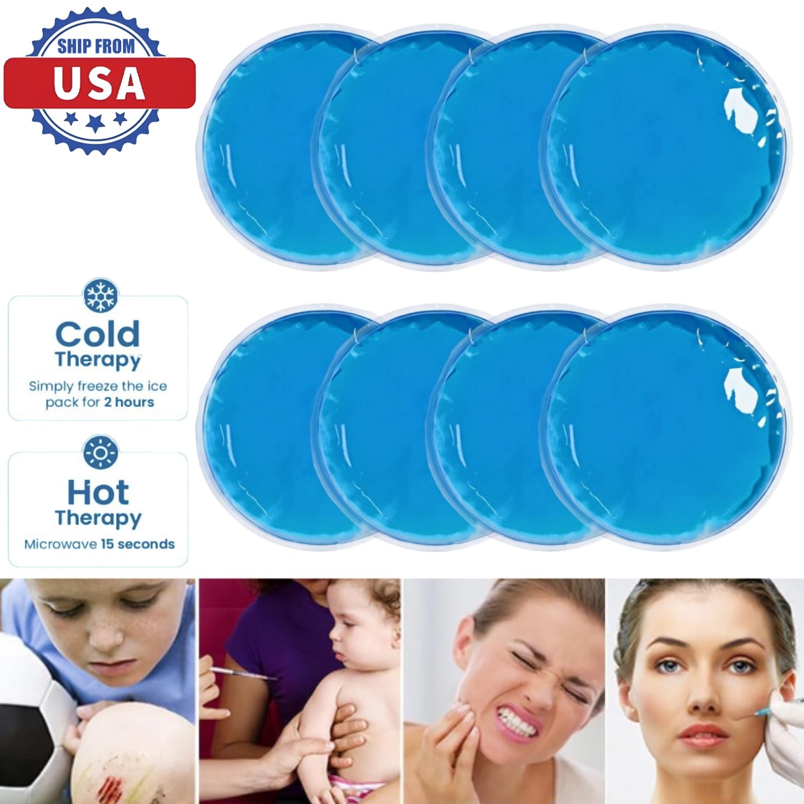 8× Reusable Round Ice Packs Injuries Small Hot Cold Compress Ice Bag for Eye USA