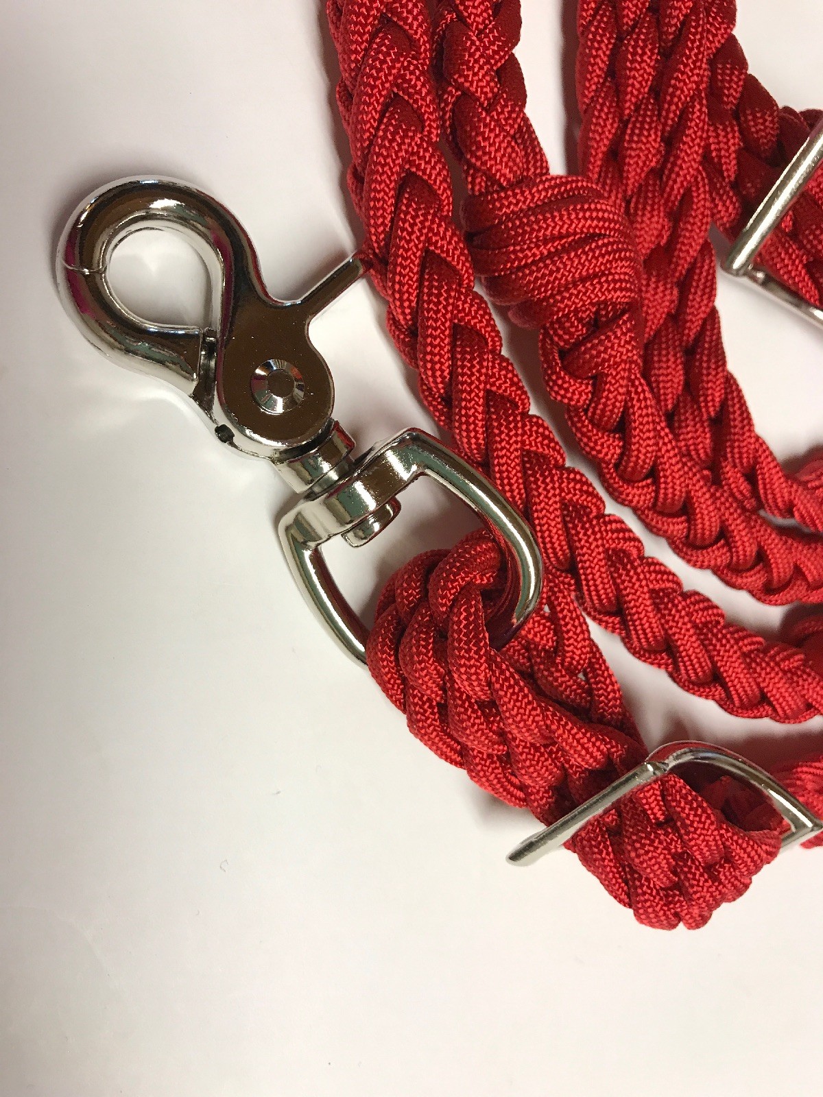 red paracord barrel reins with grip knots
