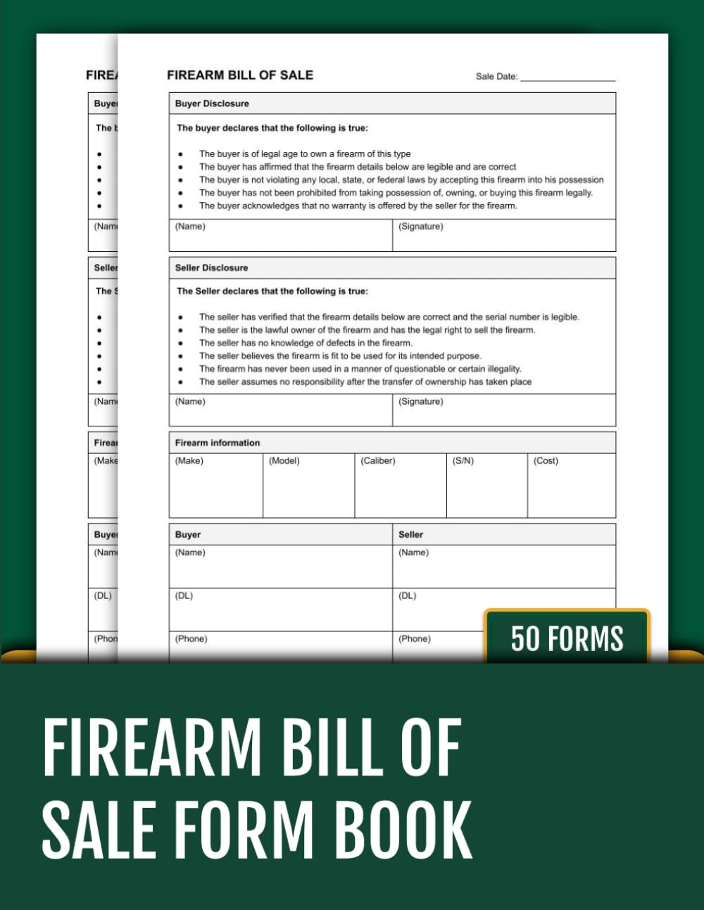 Firearm Bill of Sale Form Book: 50 Duplicate Forms for Legal Gun Transfers, 8.5