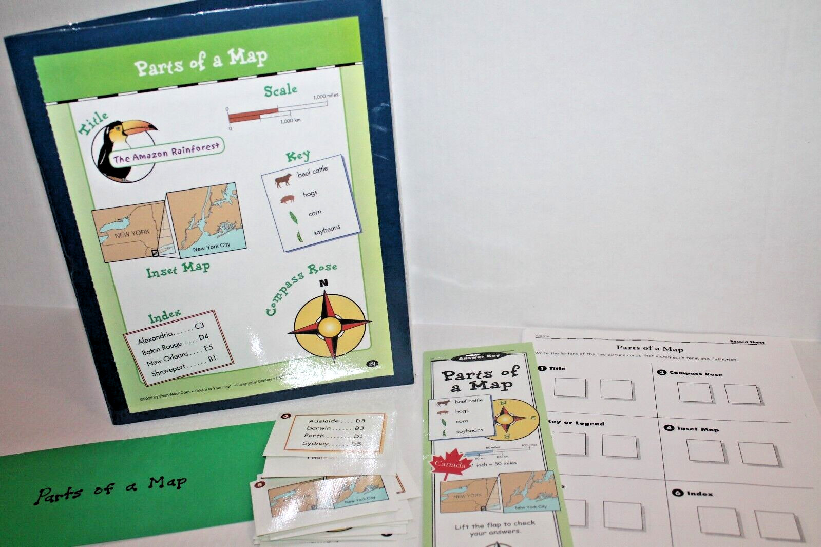 Evan-Moor Geography Folder Center "Parts of a Map" Map Skills Activity Grade 4-5
