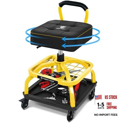 Rolling Shop Stool with Wheels, Garage Mechanic Shop Chair D10-yellow Model A