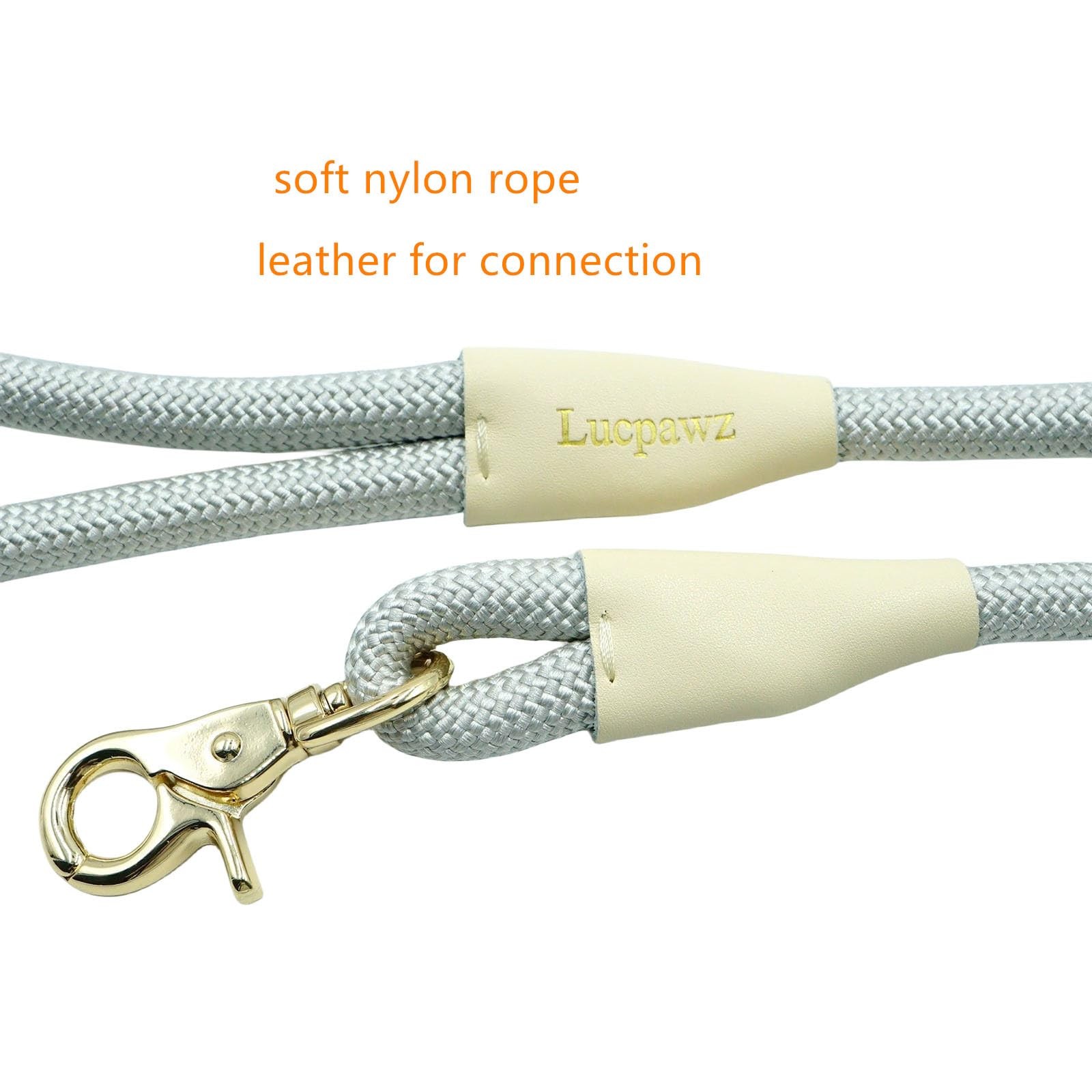 Lobster Snap Pet Leash 5FT Special Strong Nylon Rope Solid Color Grey 10mm