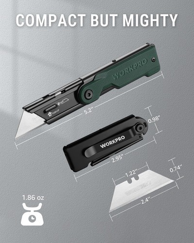 WORKPRO Folding Utility Knife with 10 Extra SK5 Blades EDC Razor Sharp Knife USA