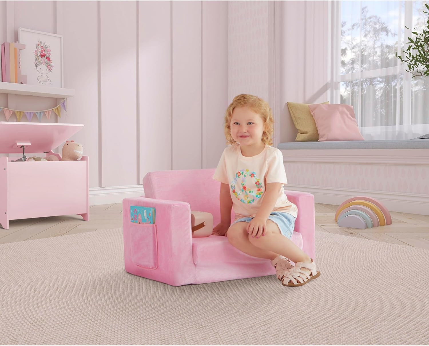 Nestle Kids Cozy 2-in-1 Convertible Chaise Lounger Sofa Bed - Pink